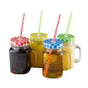 Kubek szklany zakręcany z rurką Retro 400 ml